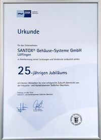 25 Jahre SANTOX! - Urkunde